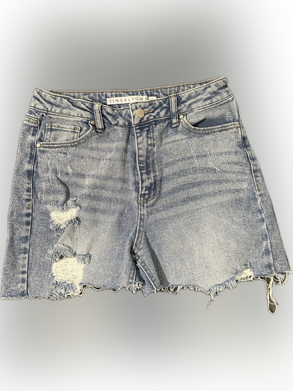 Tinseltown Light Blue Distressed Denim Shorts